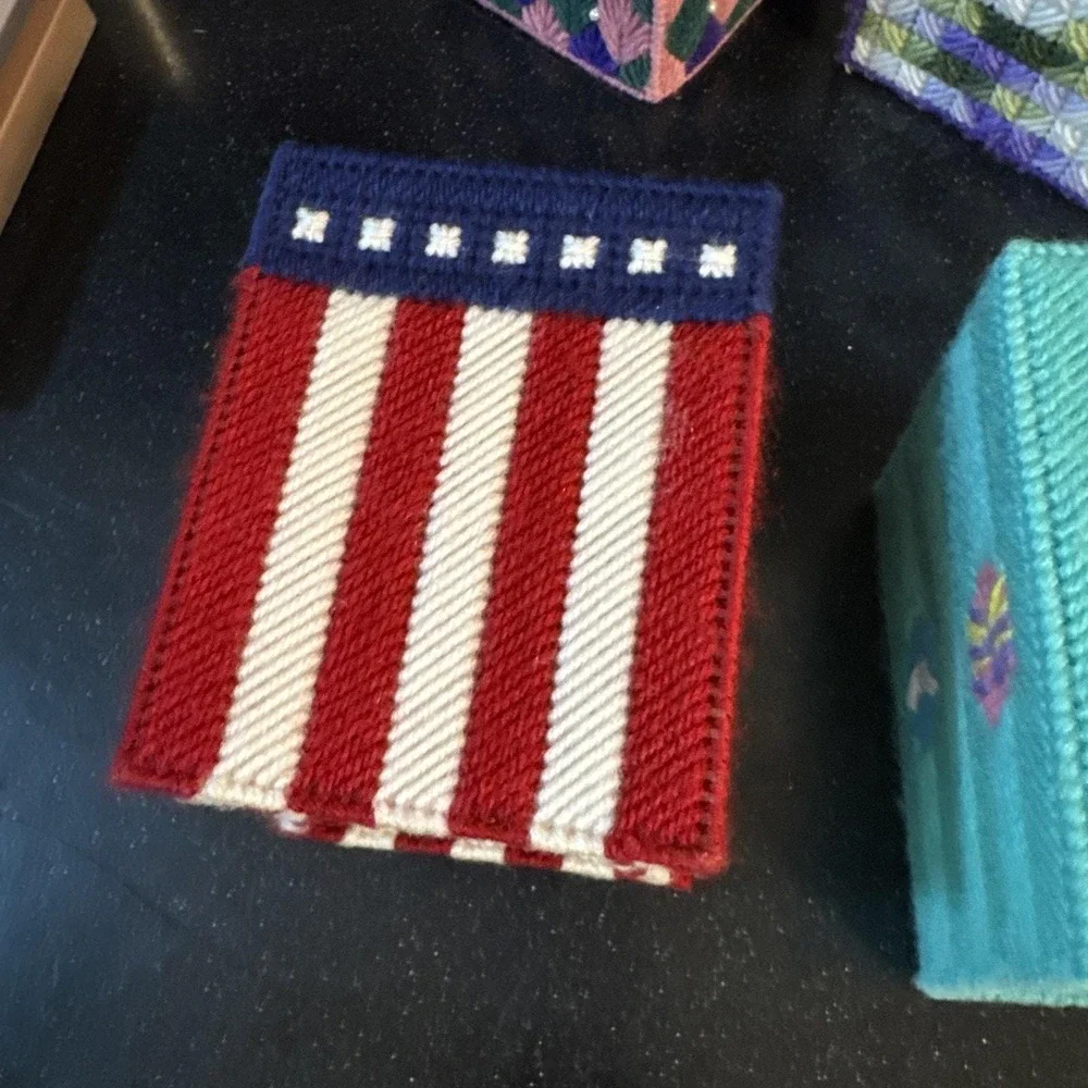 Tissue Box Covers Easter Eggs‎ American Flag Needlepoint Plastic Canvas Vintage